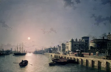 Londýnský Tower a Temže v měsíčním svitu
